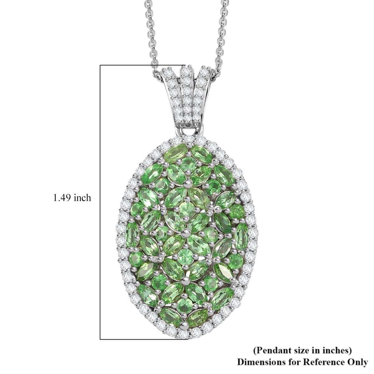 Doorbuster Tsavorite Garnet and White Zircon 4.00 ctw Bunch of Flower Pendant Necklace in Rhodium Over Sterling Silver 20 Inches image number 5