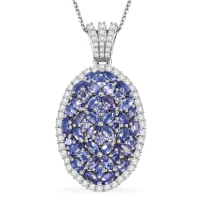 Doorbuster Tanzanite and White Zircon 4.30 ctw Bunch of Flower Pendant Necklace in Rhodium Over Sterling Silver 20 Inches