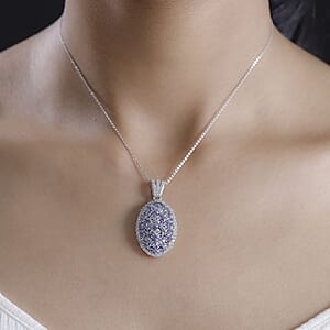 Tanzanite and White Zircon 4.30 ctw Bunch of Flower Pendant Necklace in Rhodium Over Sterling Silver 20 Inches