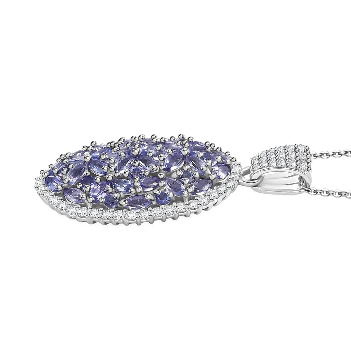 Doorbuster Tanzanite and White Zircon 4.30 ctw Bunch of Flower Pendant Necklace in Rhodium Over Sterling Silver 20 Inches image number 3