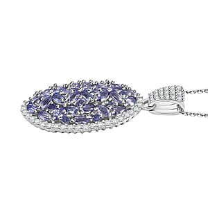 Tanzanite and White Zircon 4.30 ctw Bunch of Flower Pendant Necklace in Rhodium Over Sterling Silver 20 Inches
