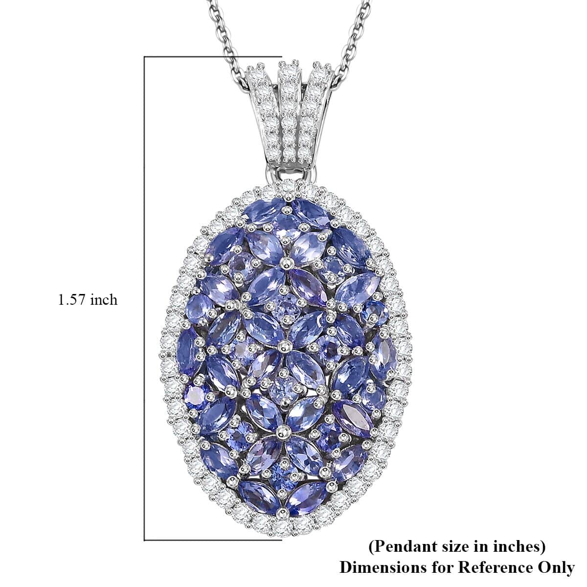 Doorbuster Tanzanite and White Zircon 4.30 ctw Bunch of Flower Pendant Necklace in Rhodium Over Sterling Silver 20 Inches image number 6