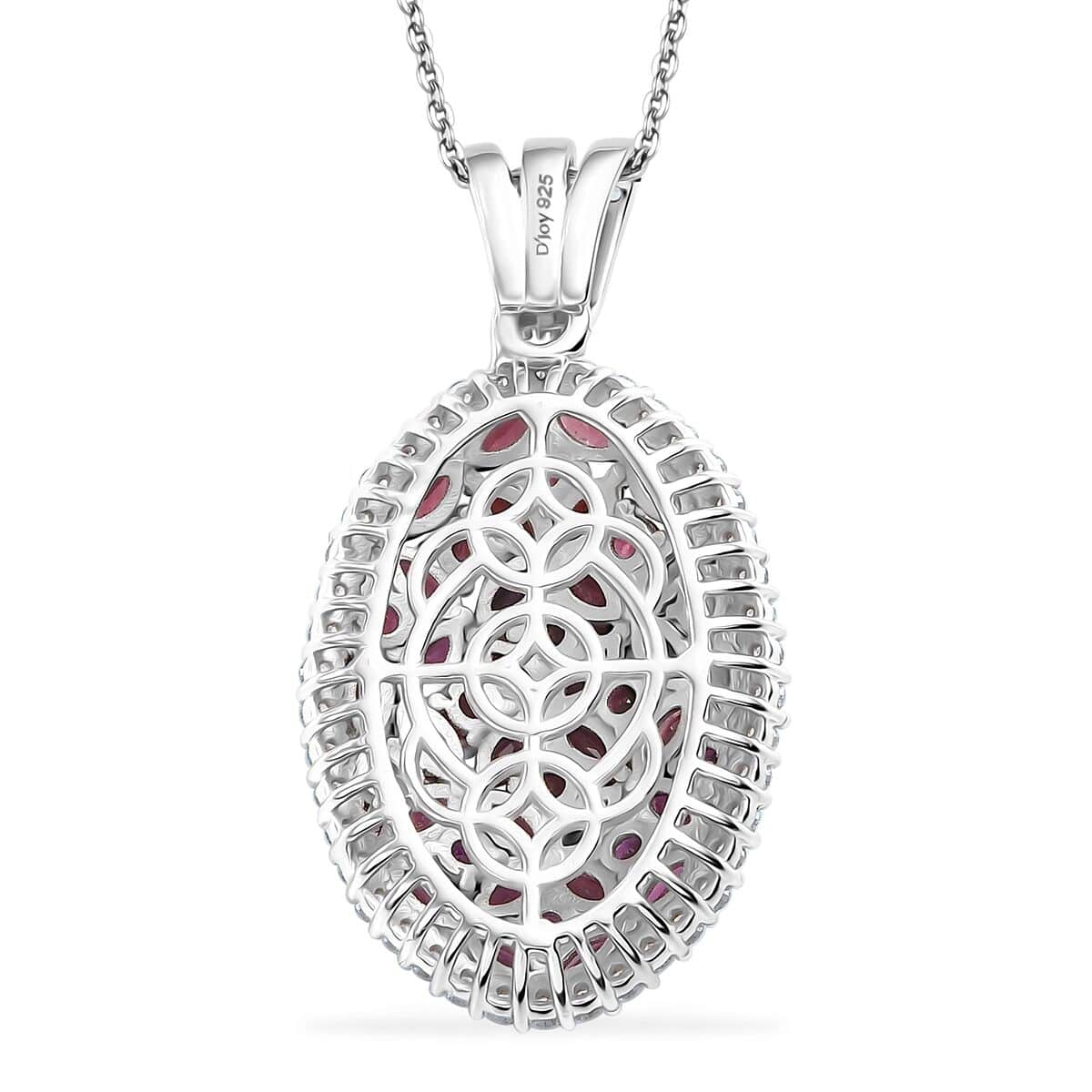 Doorbuster Anthill Garnet and White Zircon 4.90 ctw Bunch of Flower Pendant Necklace in Rhodium Over Sterling Silver 20 Inches image number 4