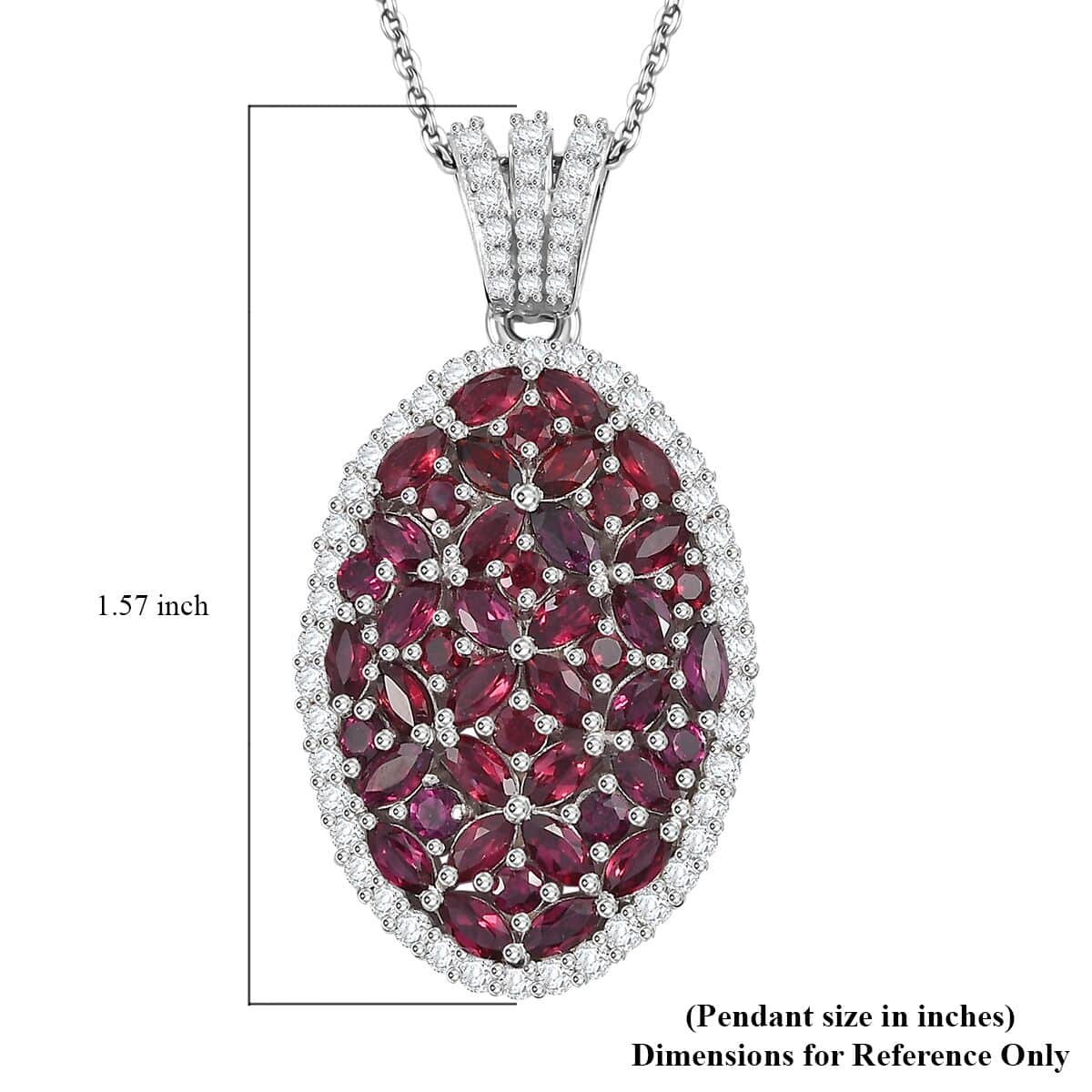 Doorbuster Anthill Garnet and White Zircon 4.90 ctw Bunch of Flower Pendant Necklace in Rhodium Over Sterling Silver 20 Inches image number 6