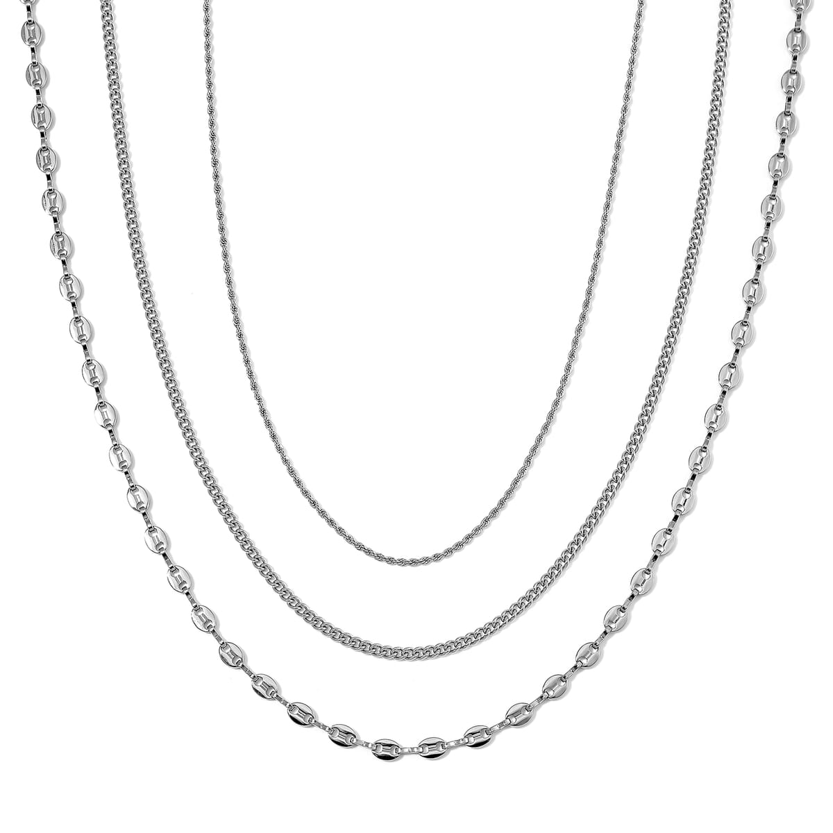 Set of 3 Chain Necklace in Stainless Steel (16, 18 & 22 Inches) image number 0