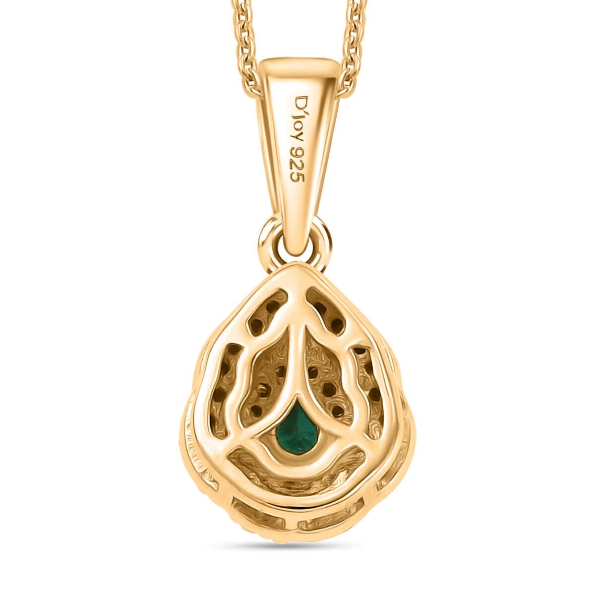 AAA Boyaca Colombian Emerald, White and Yellow Diamond 0.35 ctw Modern Glamour Pendant Necklace 20 Inches in 18K Vermeil Yellow Gold Over Sterling Silver image number 4