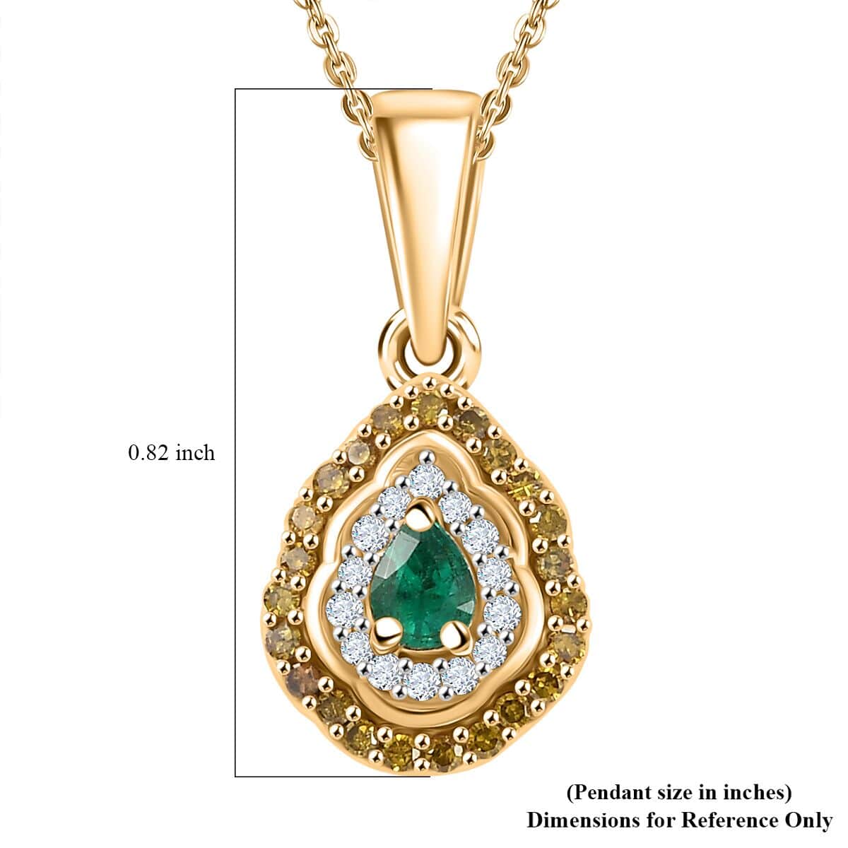 AAA Boyaca Colombian Emerald, White and Yellow Diamond 0.35 ctw Modern Glamour Pendant Necklace 20 Inches in 18K Vermeil Yellow Gold Over Sterling Silver image number 6