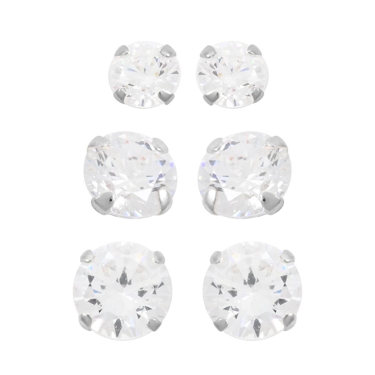 Set of 3, Simulated Diamond 4.80 ctw Stud Earrings in Sterling Silver image number 0