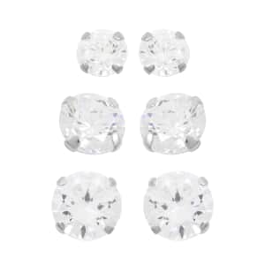 Set of 3, Simulated Diamond 4.80 ctw Stud Earrings in Sterling Silver