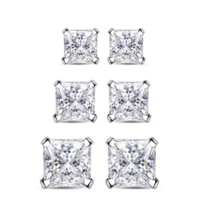 Set of 3 Simulated White Diamond 7.30 ctw Stud Earrings in Sterling Silver