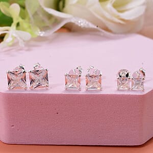 Set of 3 Simulated White Diamond 7.30 ctw Stud Earrings in Sterling Silver