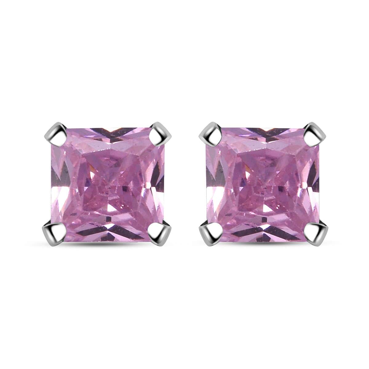 Set of 3 Simulated Pink, Green and Blue Diamond 7.30 ctw Stud Earrings in Sterling Silver image number 2