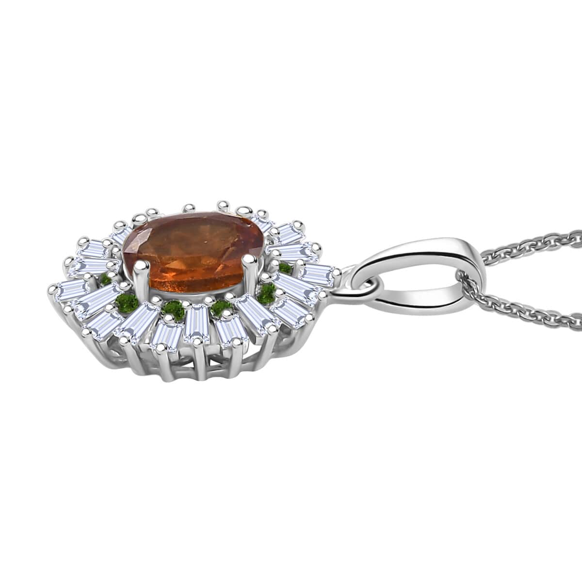 Ceylon Hessonite Garnet and Multi Gemstone 2.00 ctw Sunburst Pendant Necklace 20 Inches in Rhodium Over Sterling Silver image number 3