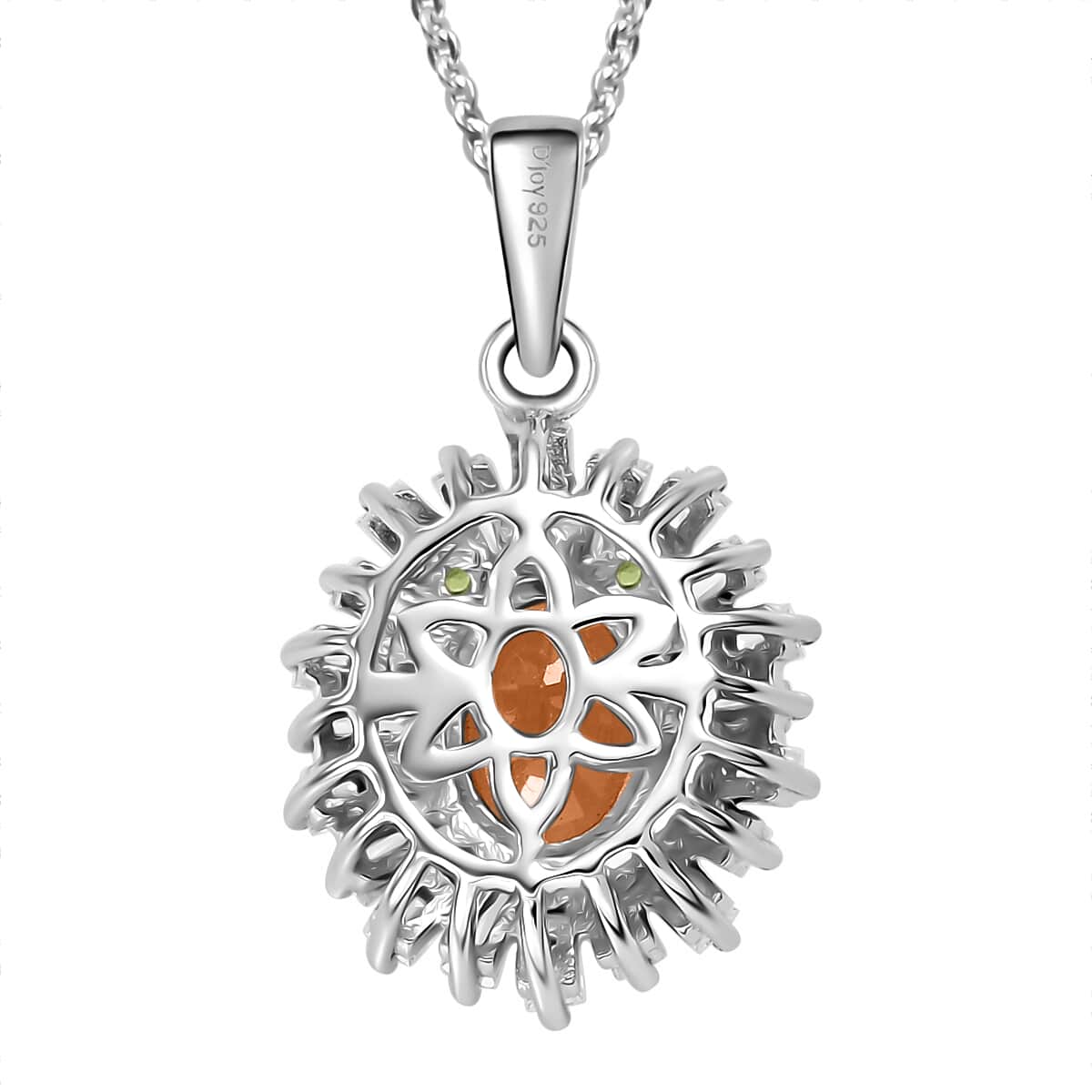 Ceylon Hessonite Garnet and Multi Gemstone 2.00 ctw Sunburst Pendant Necklace 20 Inches in Rhodium Over Sterling Silver image number 4