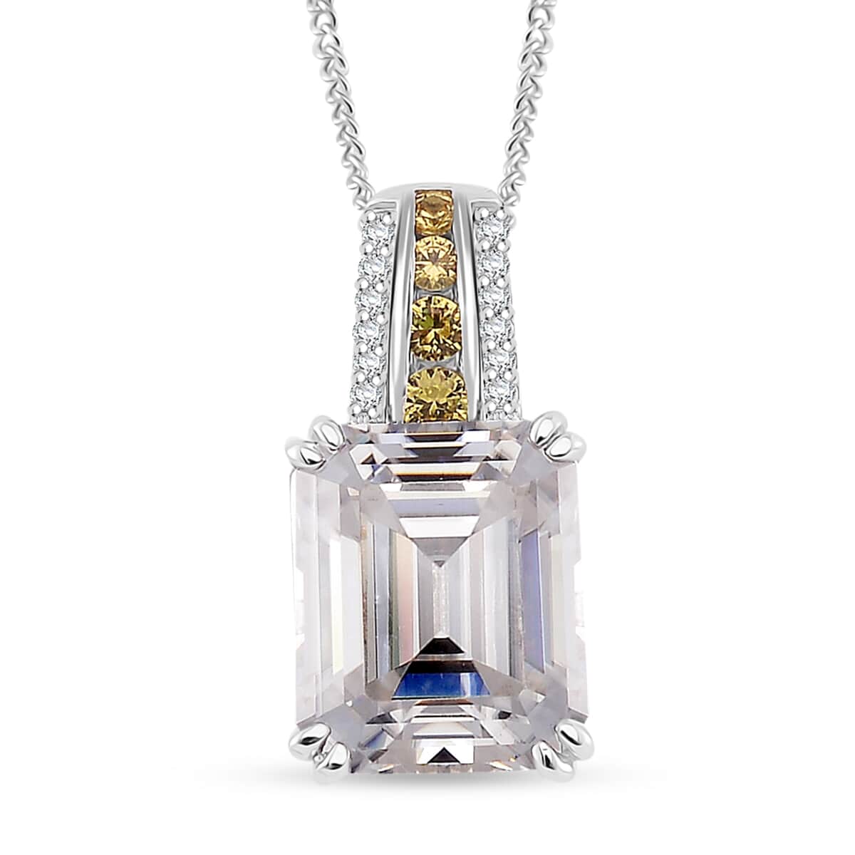 Doorbuster Moissanite and Yellow Sapphire 5.00 ctw Royal Majesty Pendant Necklace in Rhodium Over Sterling Silver 20 Inches image number 0