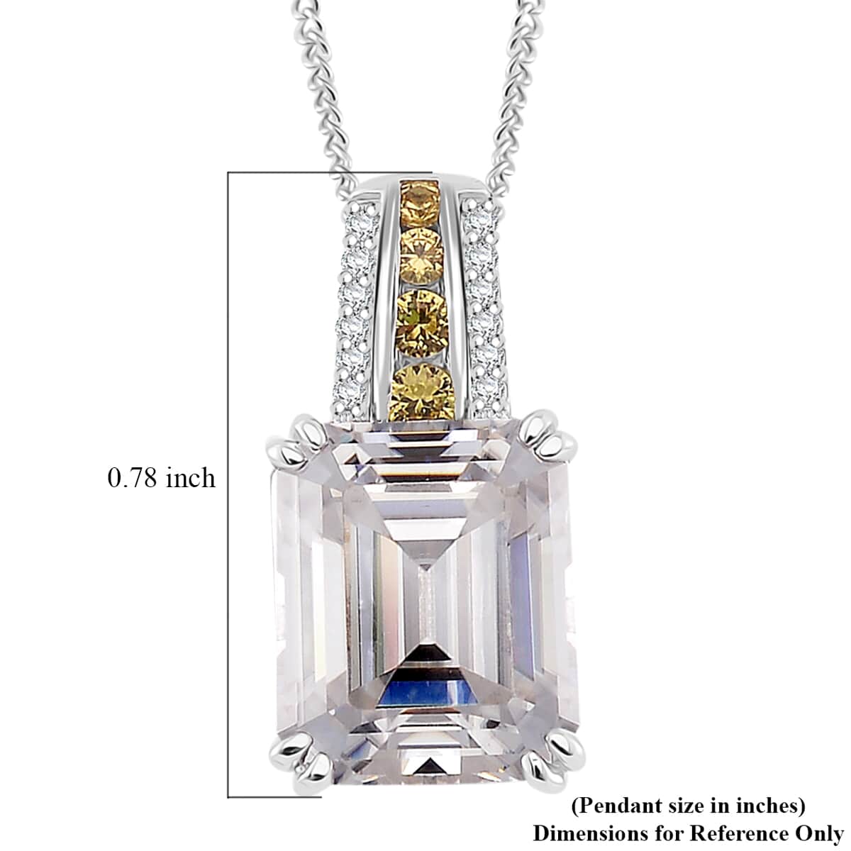 Doorbuster Moissanite and Yellow Sapphire 5.00 ctw Royal Majesty Pendant Necklace in Rhodium Over Sterling Silver 20 Inches image number 5