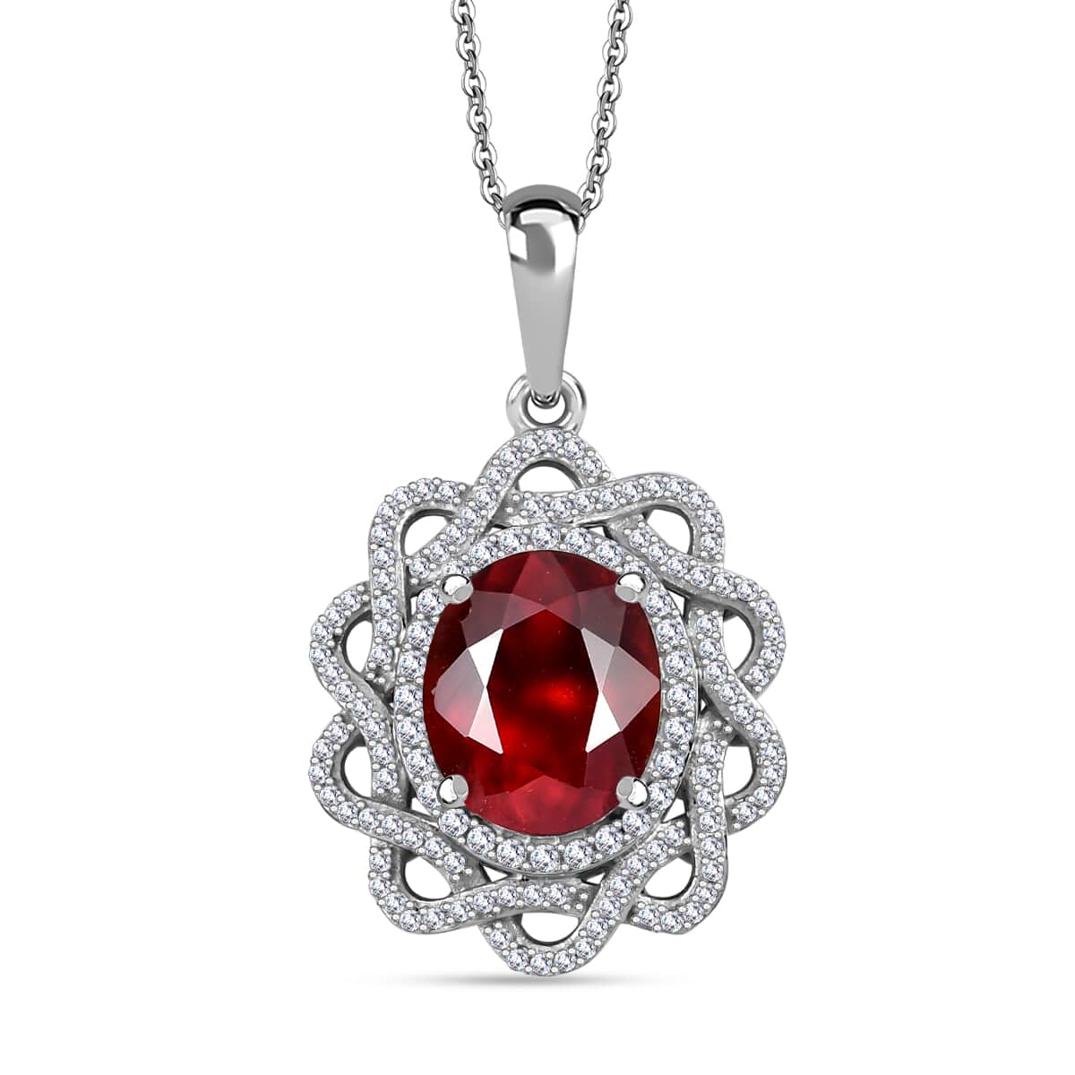 Ceylon Hessonite Garnet and Moissanite 5.50 ctw Pendant Necklace in Rhodium Over Sterling Silver 20 Inches image number 0