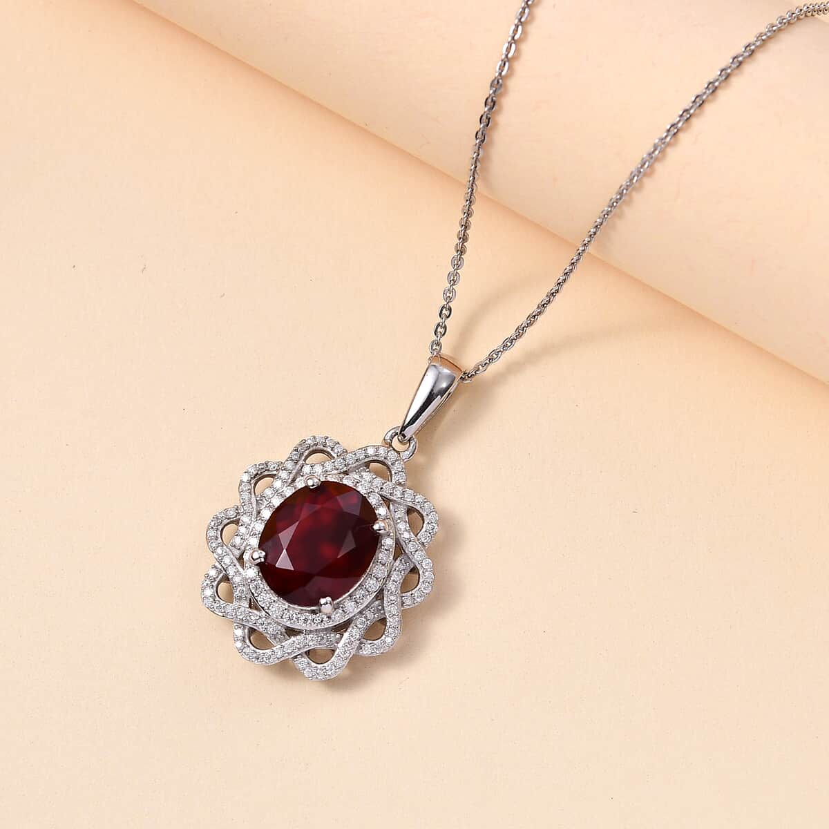 Ceylon Hessonite Garnet and Moissanite 5.50 ctw Pendant Necklace in Rhodium Over Sterling Silver 20 Inches image number 1