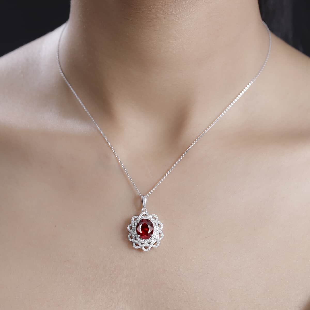 Ceylon Hessonite Garnet and Moissanite 5.50 ctw Pendant Necklace in Rhodium Over Sterling Silver 20 Inches image number 2