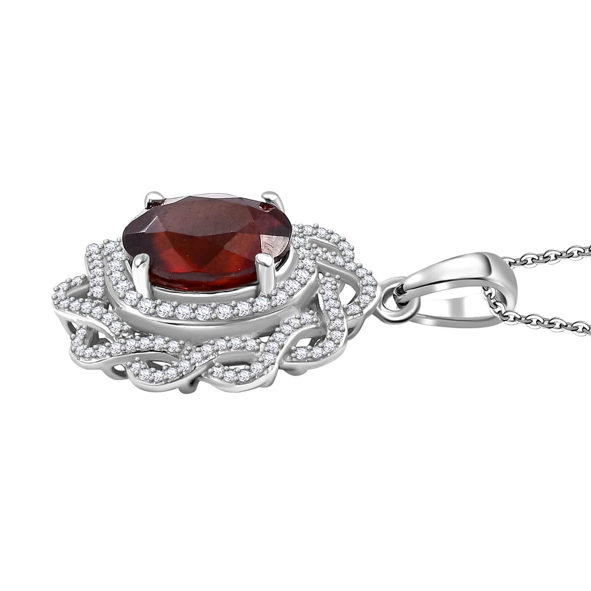 Ceylon Hessonite Garnet and Moissanite 5.50 ctw Pendant Necklace in Rhodium Over Sterling Silver 20 Inches image number 3