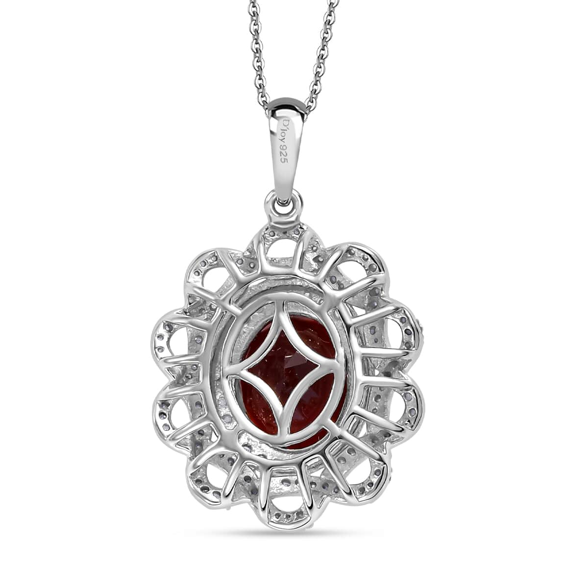 Ceylon Hessonite Garnet and Moissanite 5.50 ctw Pendant Necklace in Rhodium Over Sterling Silver 20 Inches image number 4