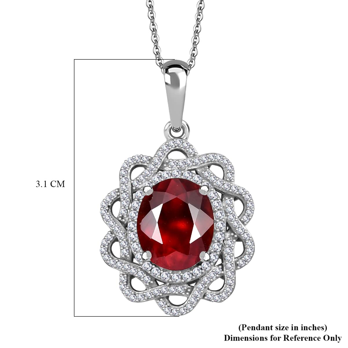 Ceylon Hessonite Garnet and Moissanite 5.50 ctw Pendant Necklace in Rhodium Over Sterling Silver 20 Inches image number 6