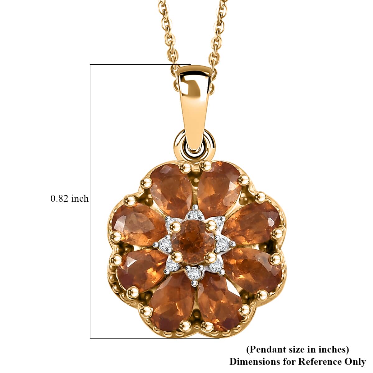 Ceylon Hessonite Garnet and White Zircon 2.25 ctw Floral Pendant Necklace in 18K Vermeil Yellow Gold Over Sterling Silver 20 Inches image number 5