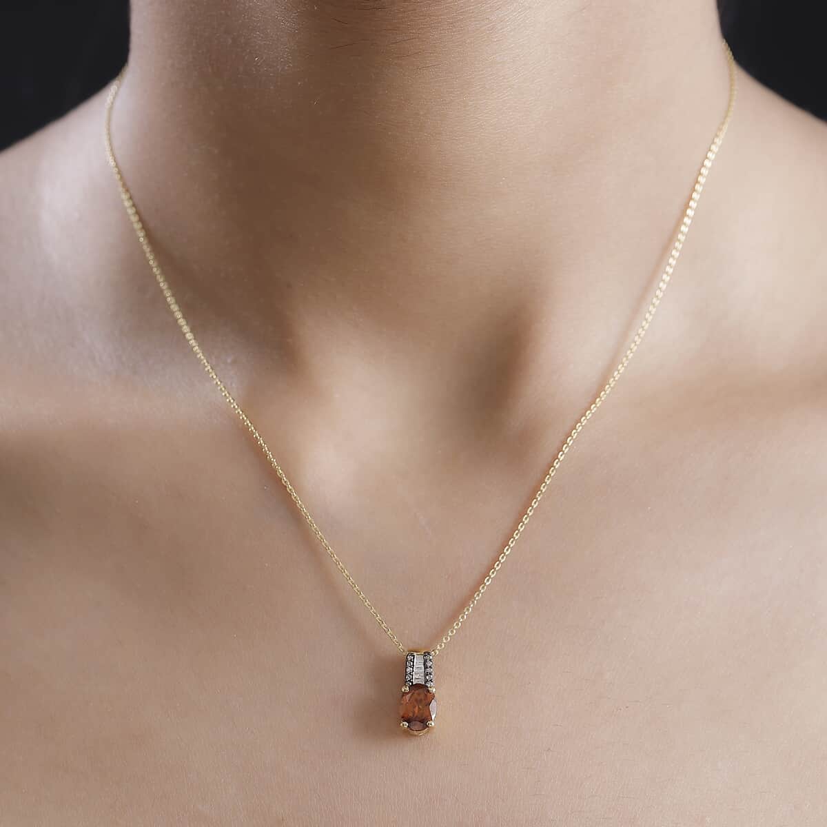 Ceylon Hessonite Garnet, Natural Champagne and White Diamond 2.00 ctw Bridge Pendant Necklace in 18K Vermeil Yellow Gold Over Sterling Silver 20 Inches image number 2