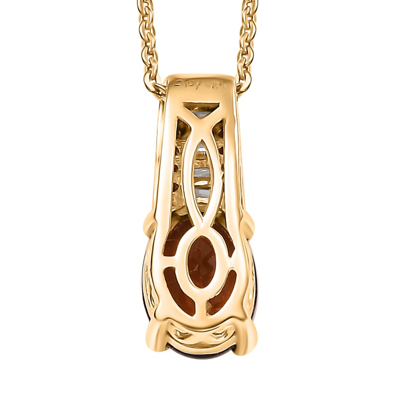 Ceylon Hessonite Garnet, Natural Champagne and White Diamond 2.00 ctw Bridge Pendant Necklace in 18K Vermeil Yellow Gold Over Sterling Silver 20 Inches