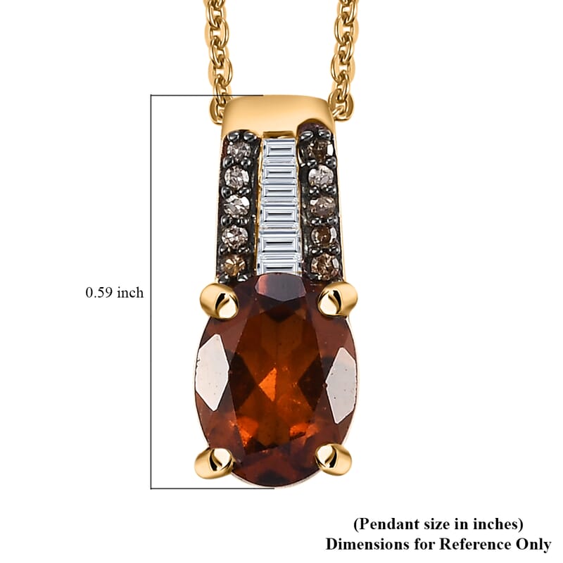 Ceylon Hessonite Garnet, Natural Champagne and White Diamond 2.00 ctw Bridge Pendant Necklace in 18K Vermeil Yellow Gold Over Sterling Silver 20 Inches