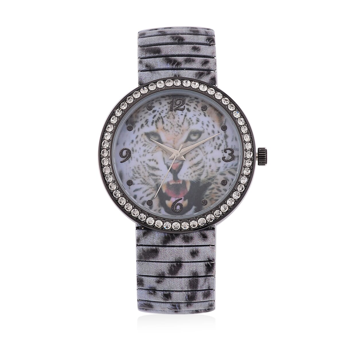 Strada Austrian Crystal Japanse Movement Snow Leopard Stretch Bracelet Watch with Stainless Steel Strap and Matching Scarf image number 2