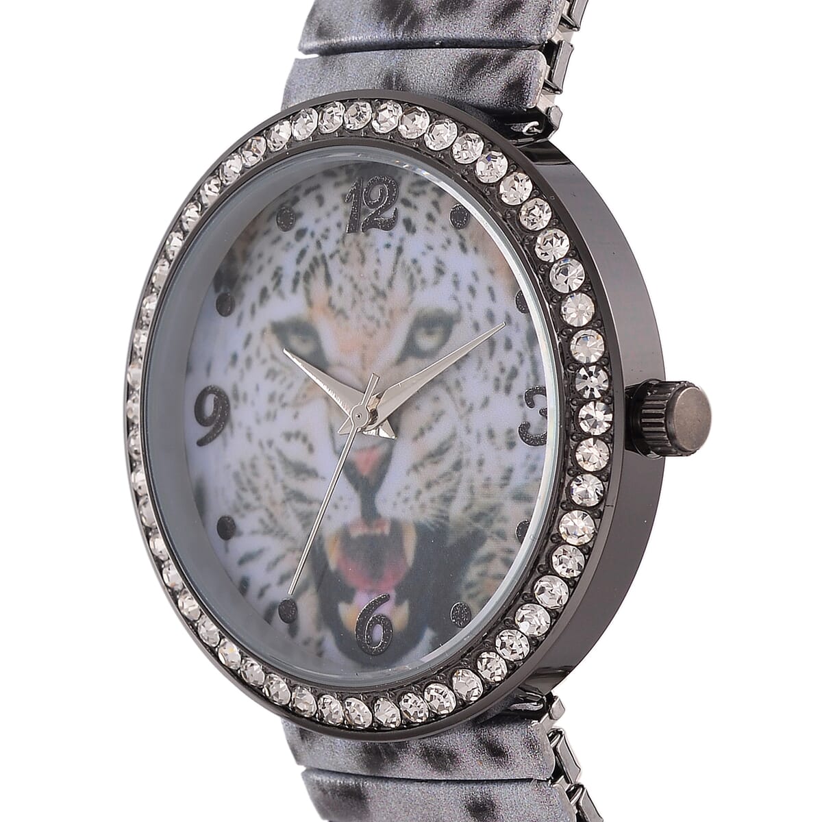 Strada Austrian Crystal Japanse Movement Snow Leopard Stretch Bracelet Watch with Stainless Steel Strap and Matching Scarf image number 3