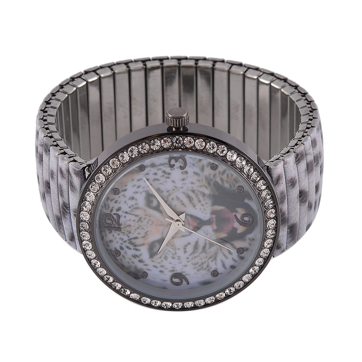 Strada Austrian Crystal Japanse Movement Snow Leopard Stretch Bracelet Watch with Stainless Steel Strap and Matching Scarf image number 4
