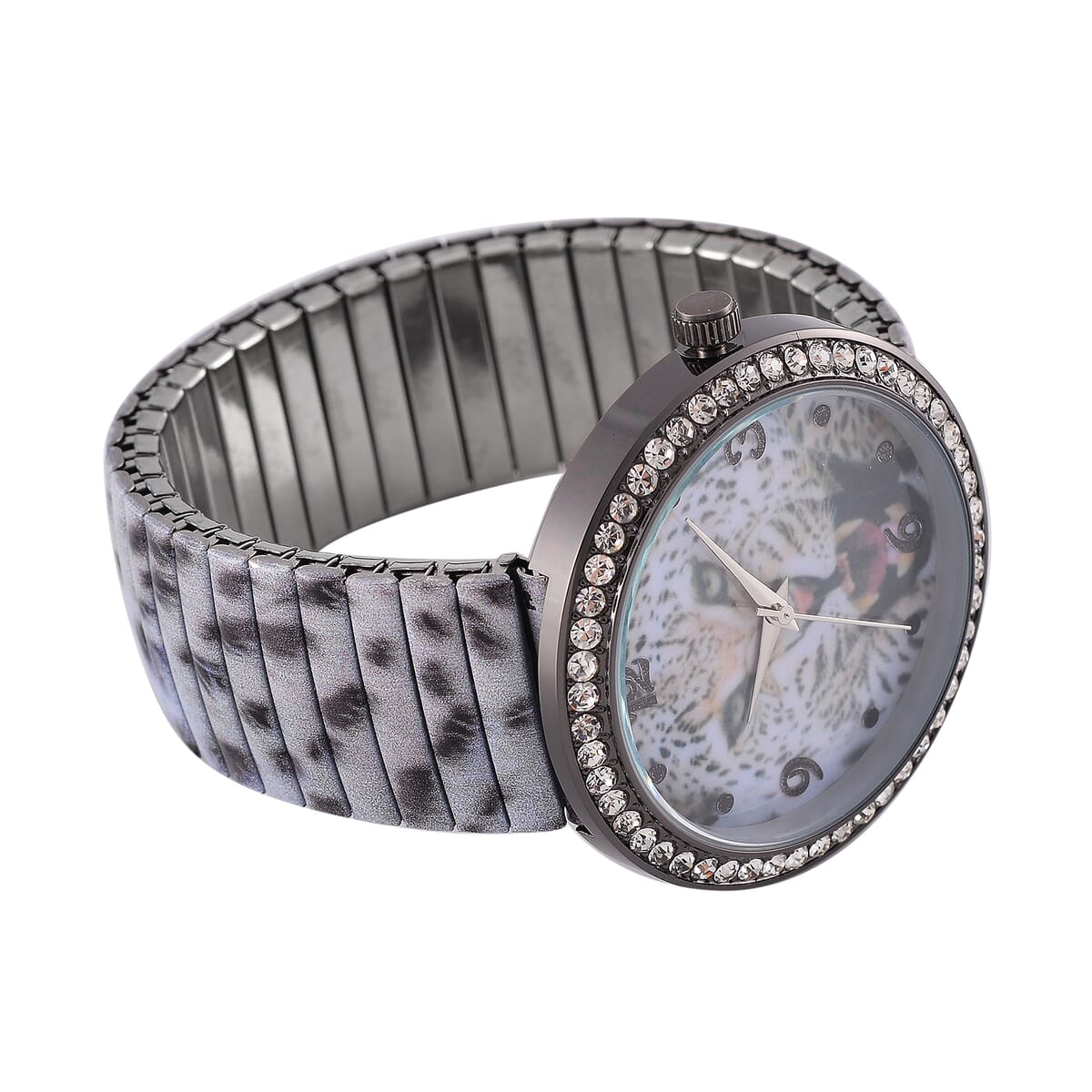 Strada Austrian Crystal Japanse Movement Snow Leopard Stretch Bracelet Watch with Stainless Steel Strap and Matching Scarf image number 5