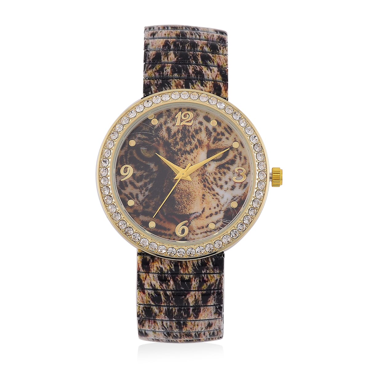Strada Austrian Crystal Japanse Movement Leopard Stretch Bracelet Watch with Stainless Steel Strap and Matching Scarf image number 2