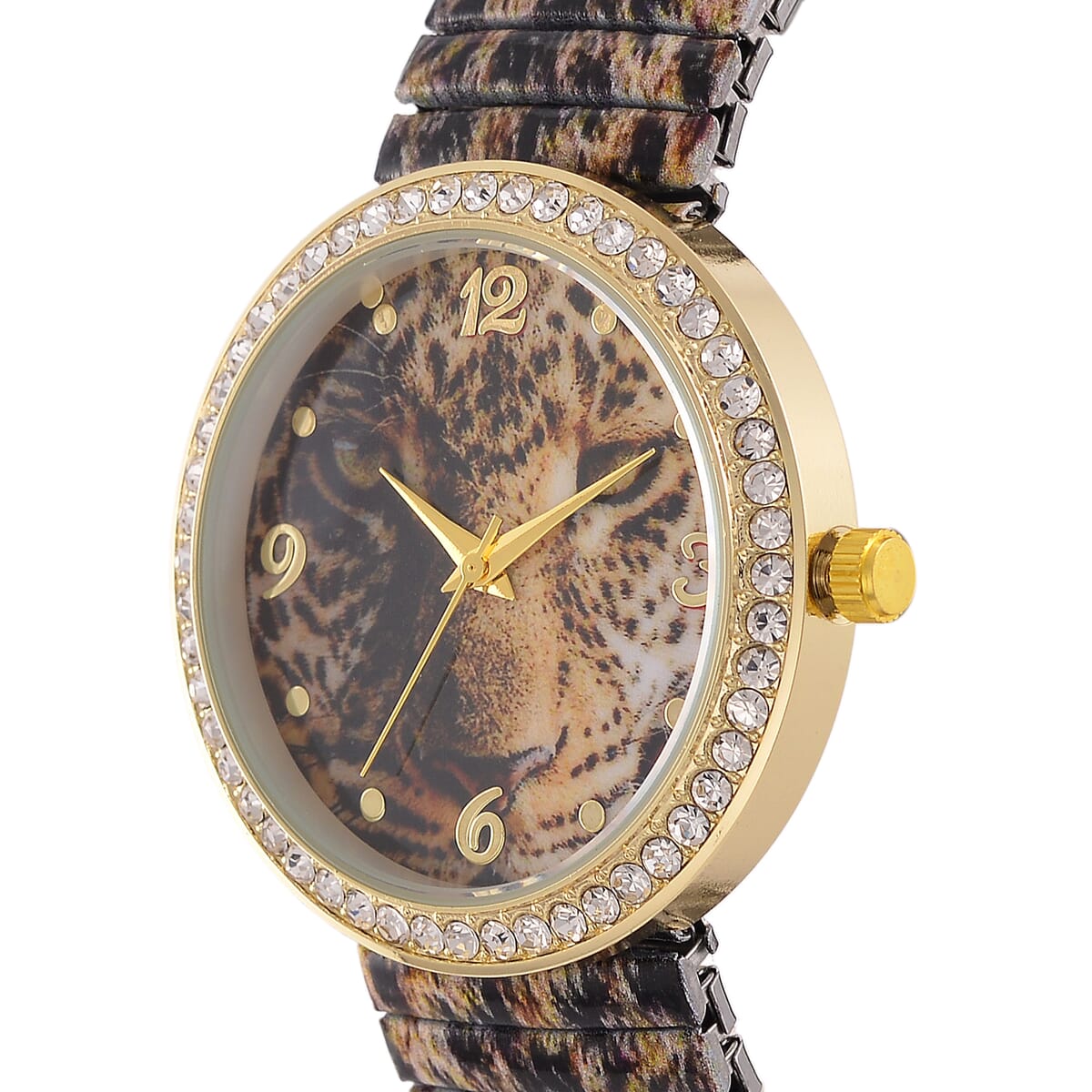Strada Austrian Crystal Japanse Movement Leopard Stretch Bracelet Watch with Stainless Steel Strap and Matching Scarf image number 3