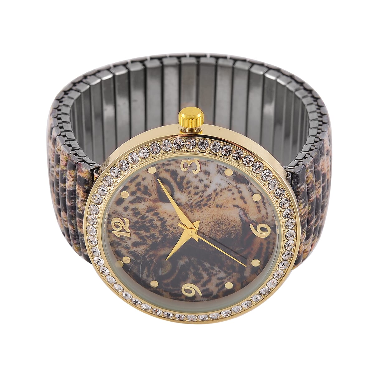 Strada Austrian Crystal Japanse Movement Leopard Stretch Bracelet Watch with Stainless Steel Strap and Matching Scarf image number 4