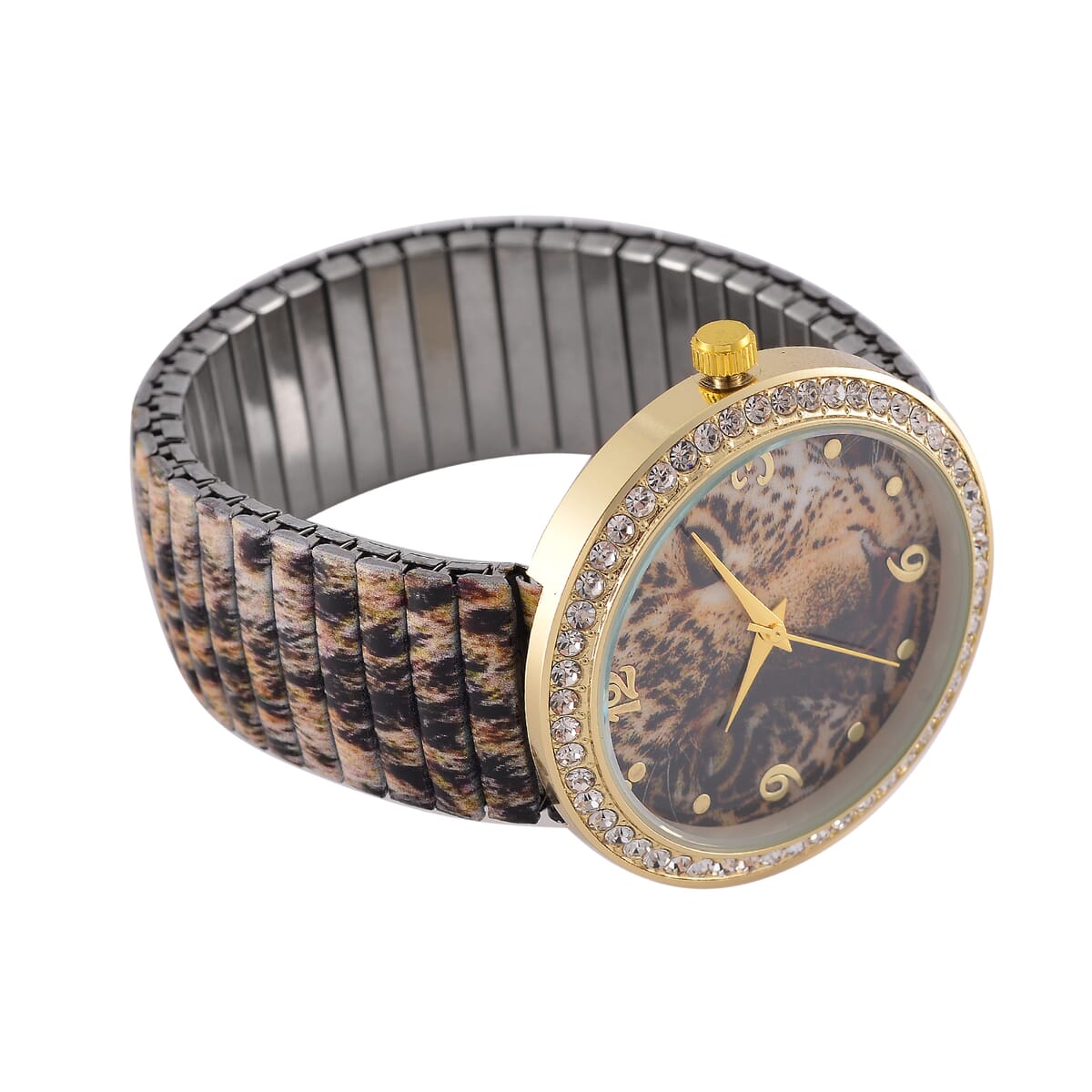 Strada Austrian Crystal Japanse Movement Leopard Stretch Bracelet Watch with Stainless Steel Strap and Matching Scarf image number 5