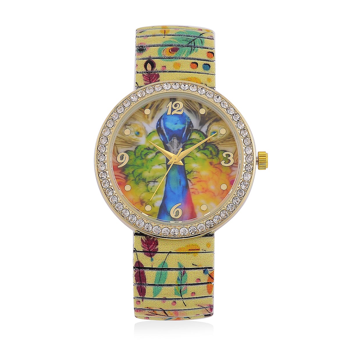 Strada Austrian Crystal Japanese Movement Peacock Stretch Bracelet Watch with Stainless Steel Strap and Matching Scarf image number 2