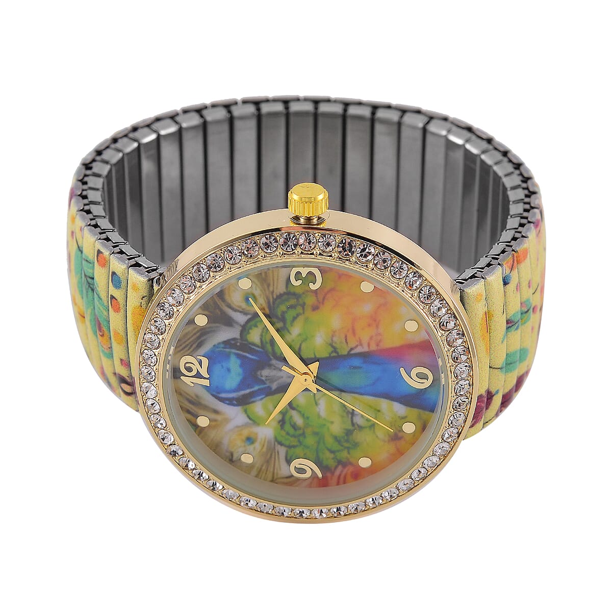 Strada Austrian Crystal Japanese Movement Peacock Stretch Bracelet Watch with Stainless Steel Strap and Matching Scarf image number 4