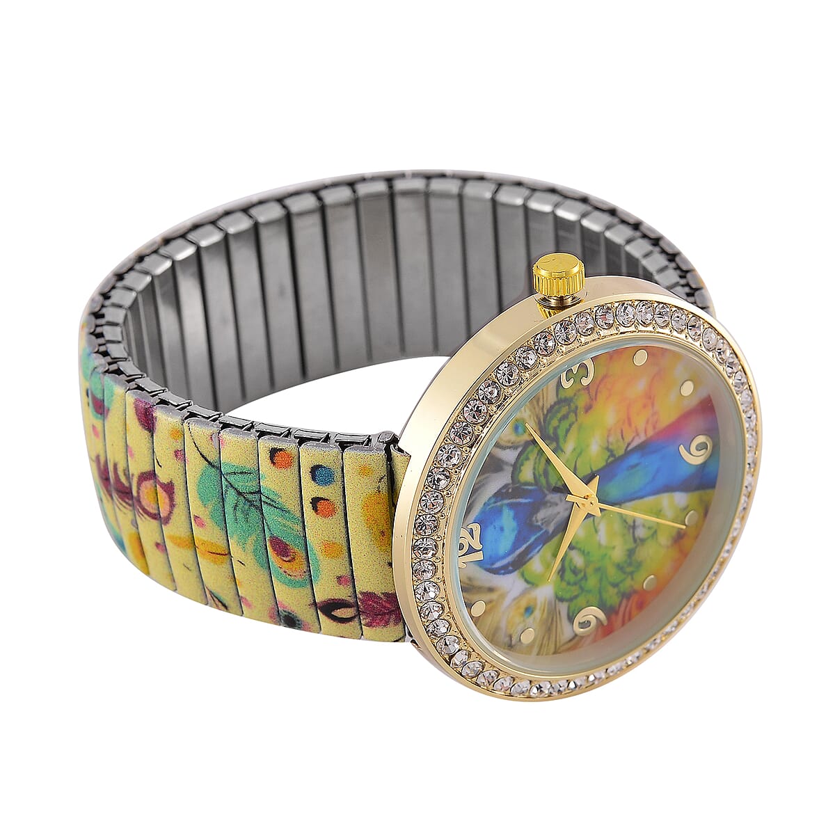 Strada Austrian Crystal Japanese Movement Peacock Stretch Bracelet Watch with Stainless Steel Strap and Matching Scarf image number 5