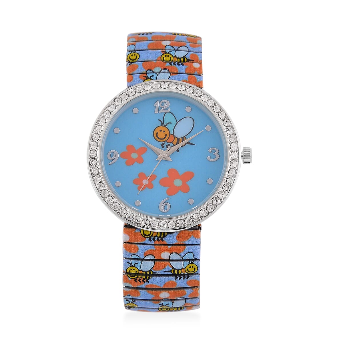 Strada Austrian Crystal Japanse Movement Floral Bee Stretch Bracelet Watch with Stainless Steel Strap and Matching Scarf image number 2
