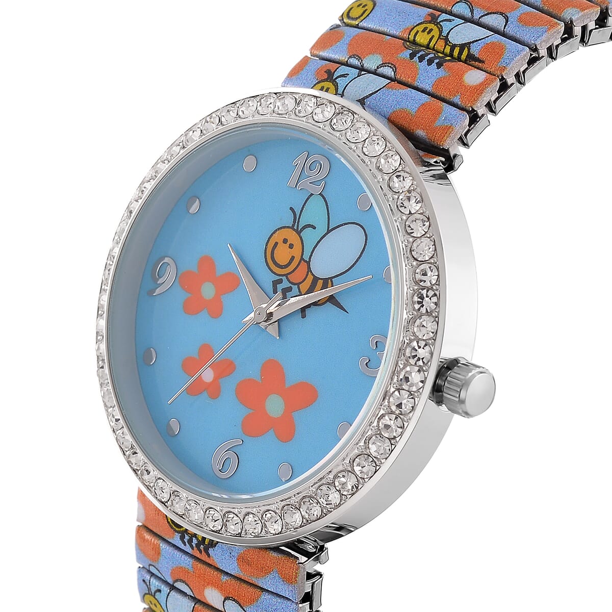 Strada Austrian Crystal Japanse Movement Floral Bee Stretch Bracelet Watch with Stainless Steel Strap and Matching Scarf image number 3