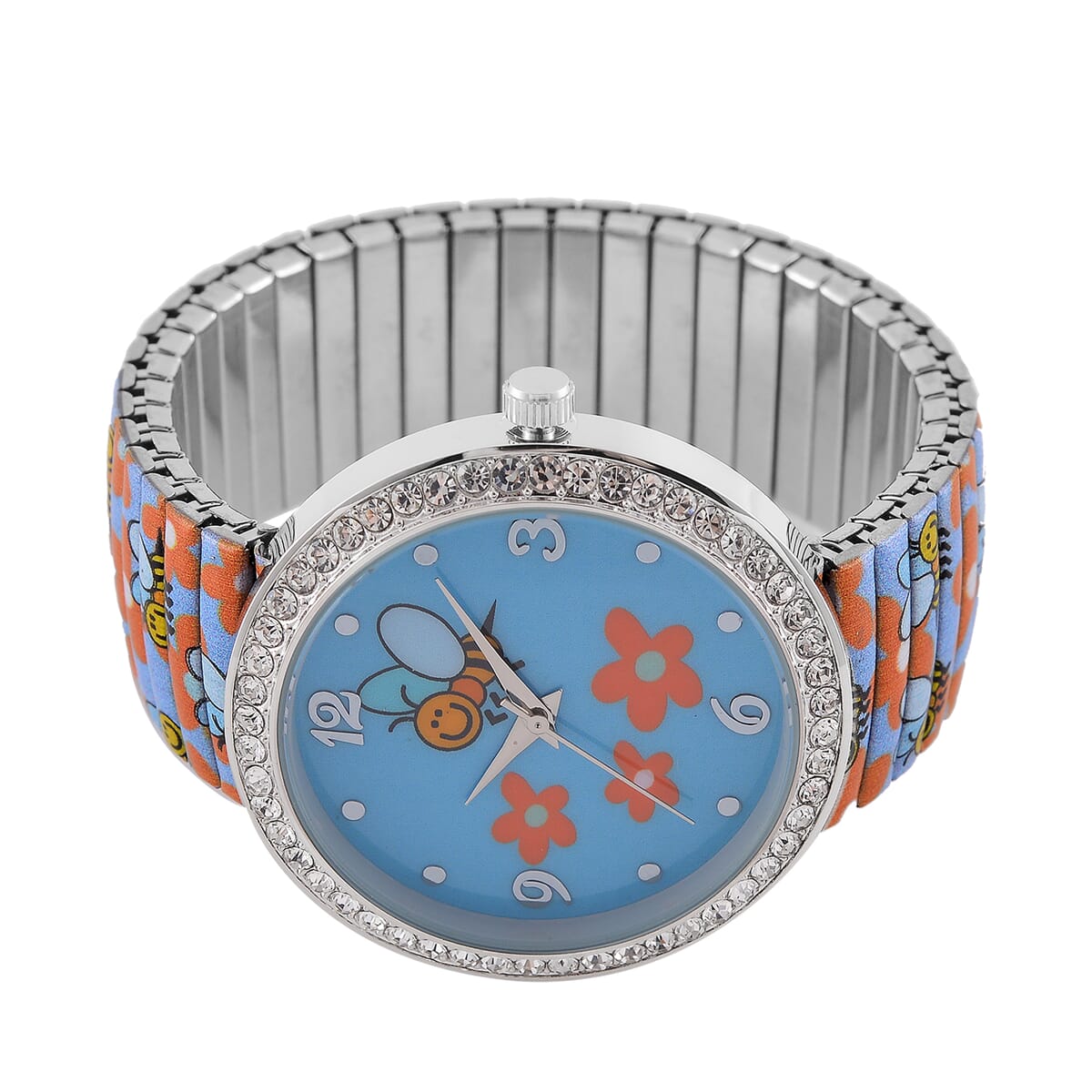 Strada Austrian Crystal Japanse Movement Floral Bee Stretch Bracelet Watch with Stainless Steel Strap and Matching Scarf image number 4