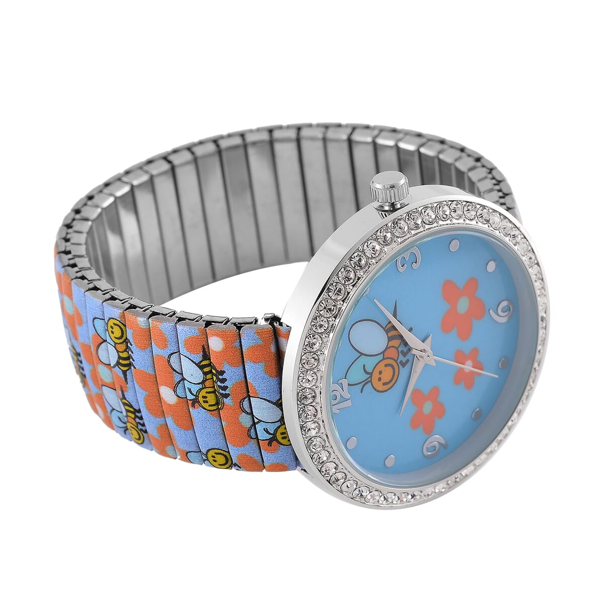 Strada Austrian Crystal Japanse Movement Floral Bee Stretch Bracelet Watch with Stainless Steel Strap and Matching Scarf image number 5