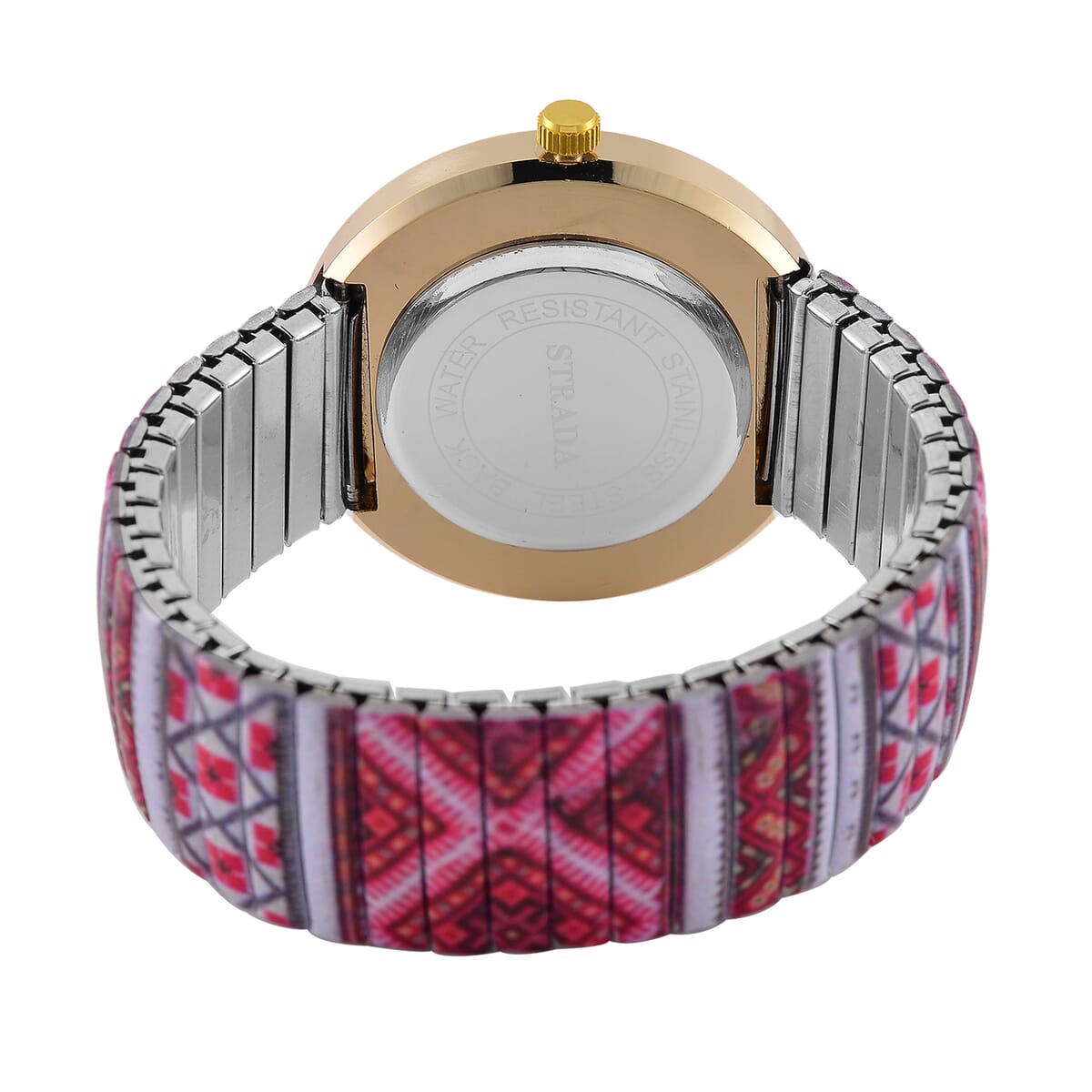 One Time Only Strada Austrian Crystal Japanse Movement Red Color Pattern Stretch Bracelet Watch with Stainless Steel Strap and Matching Scarf image number 6