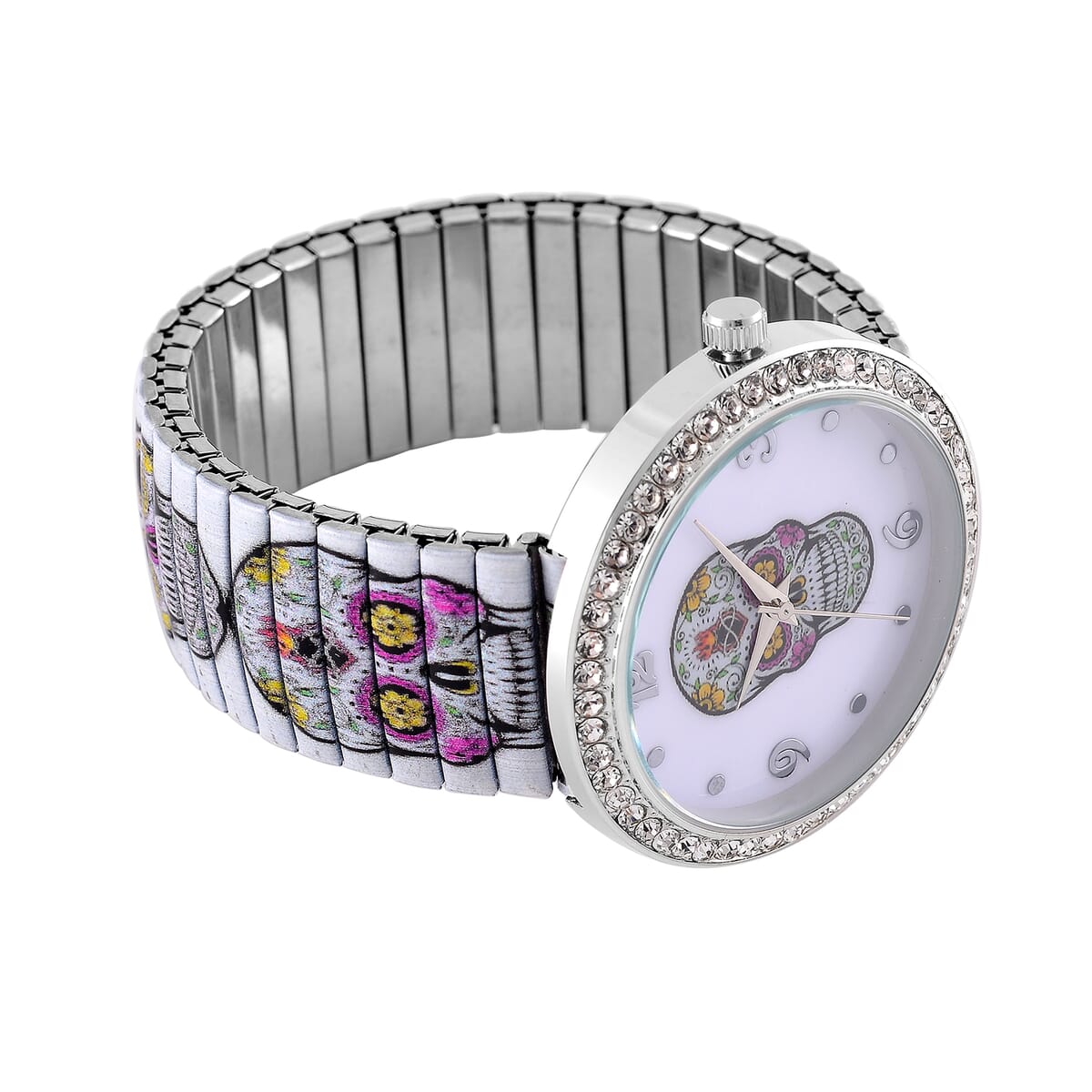 Strada Austrian Crystal Japanse Movement Skull Stretch Bracelet Watch with Stainless Steel Strap and Matching Scarf image number 5