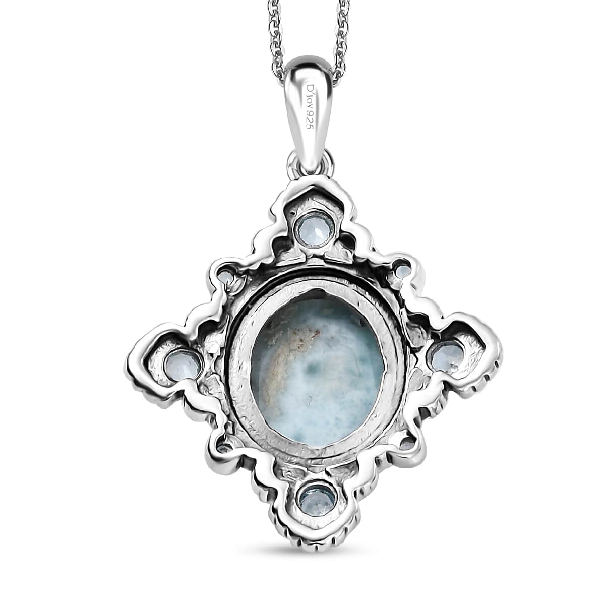 Artisan Crafted Natural Green Larimar and Sky Blue Topaz 6.40 ctw Floral Pendant Necklace in Rhodium Over Sterling Silver 20 Inches image number 4