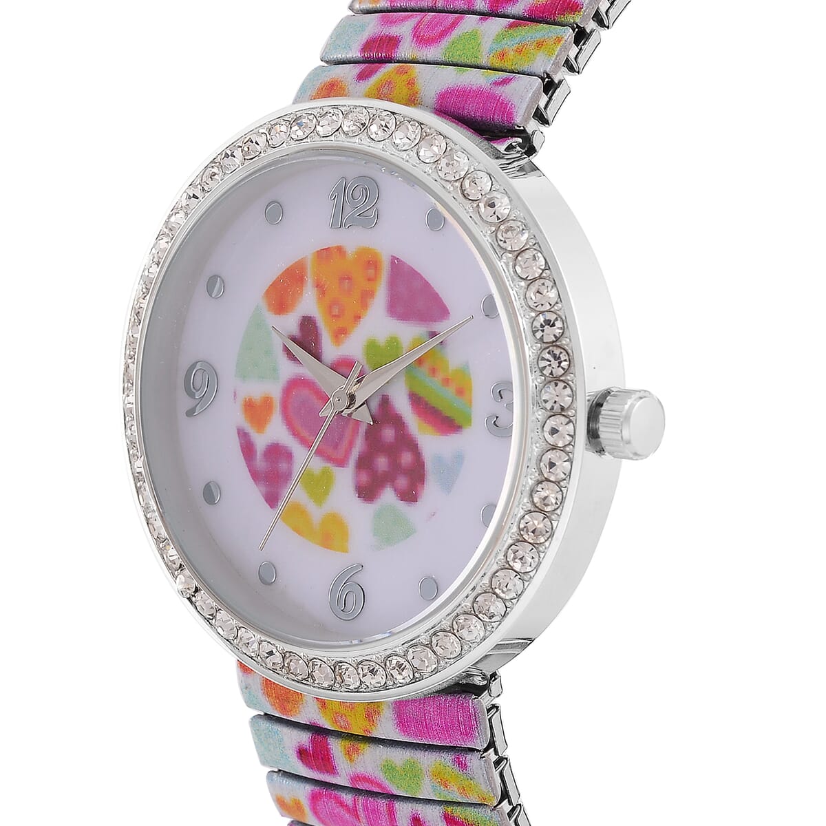 Strada Austrian Crystal Japanse Movement Heard Shape Pattern Stretch Bracelet Watch with Stainless Steel Strap and Matching Scarf image number 3