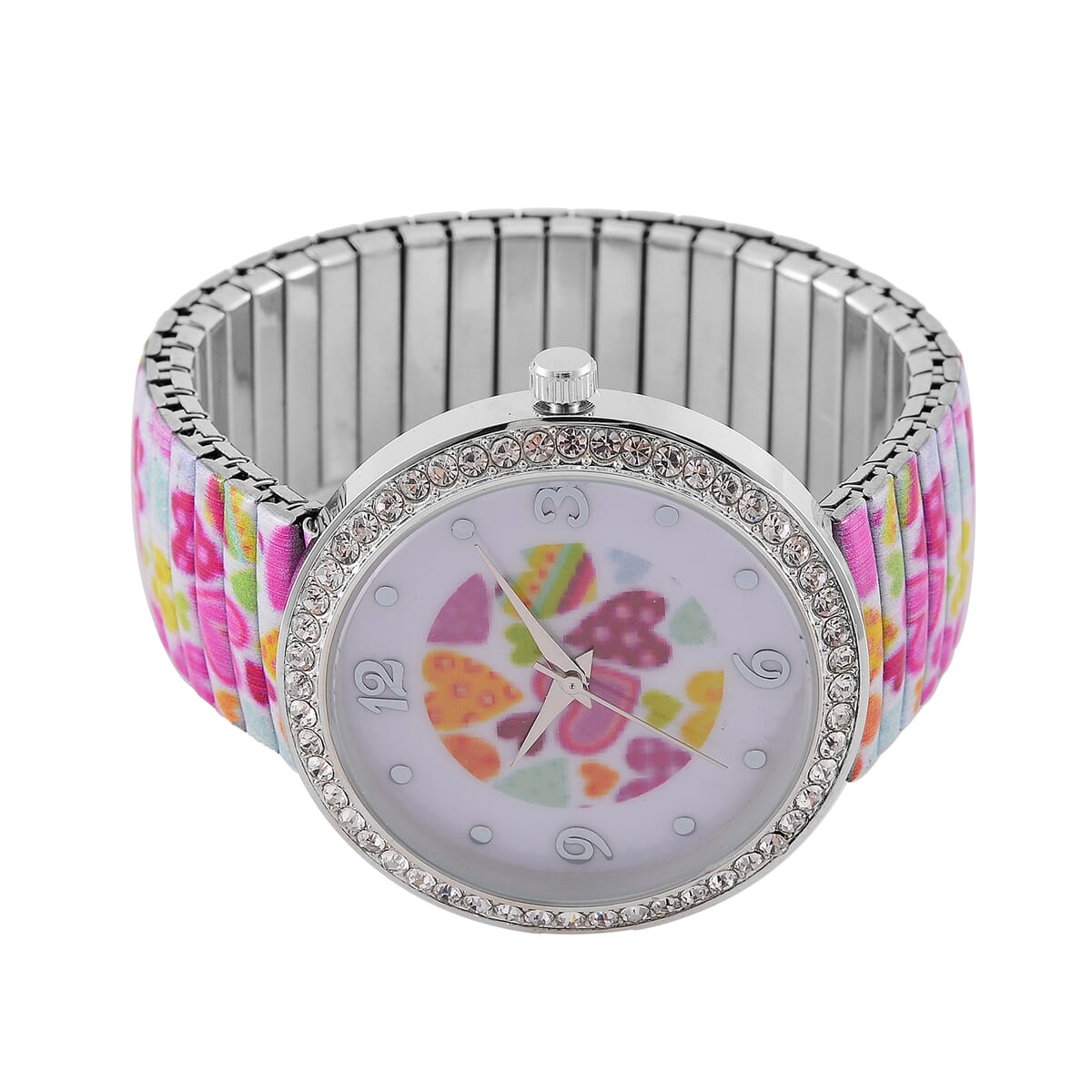 Strada Austrian Crystal Japanse Movement Heard Shape Pattern Stretch Bracelet Watch with Stainless Steel Strap and Matching Scarf image number 4